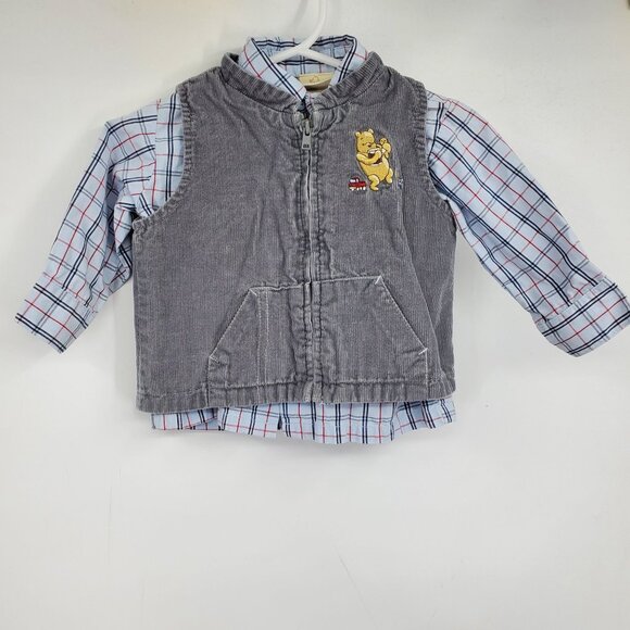 Disney Classic Pooh Plaid Button Down Shirt and Corduroy Vest Size 9 Month - Picture 1 of 12